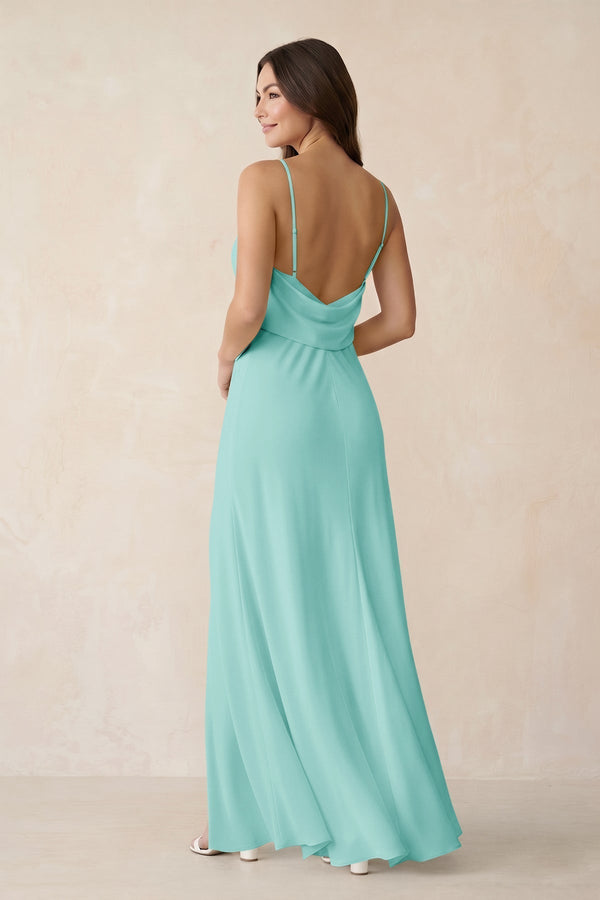 Sheath Satin Bridesmaid Dress with Side Slit in Aqua - KissProm Bridesmaid Dresses