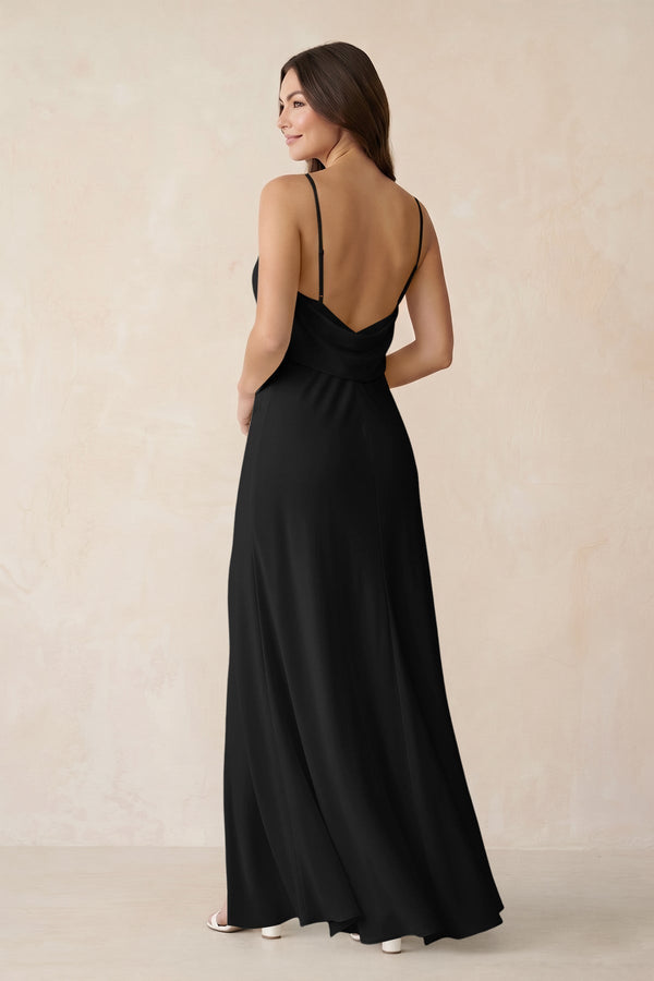 Sheath Satin Bridesmaid Dress with Side Slit in Black - KissProm Bridesmaid Dresses