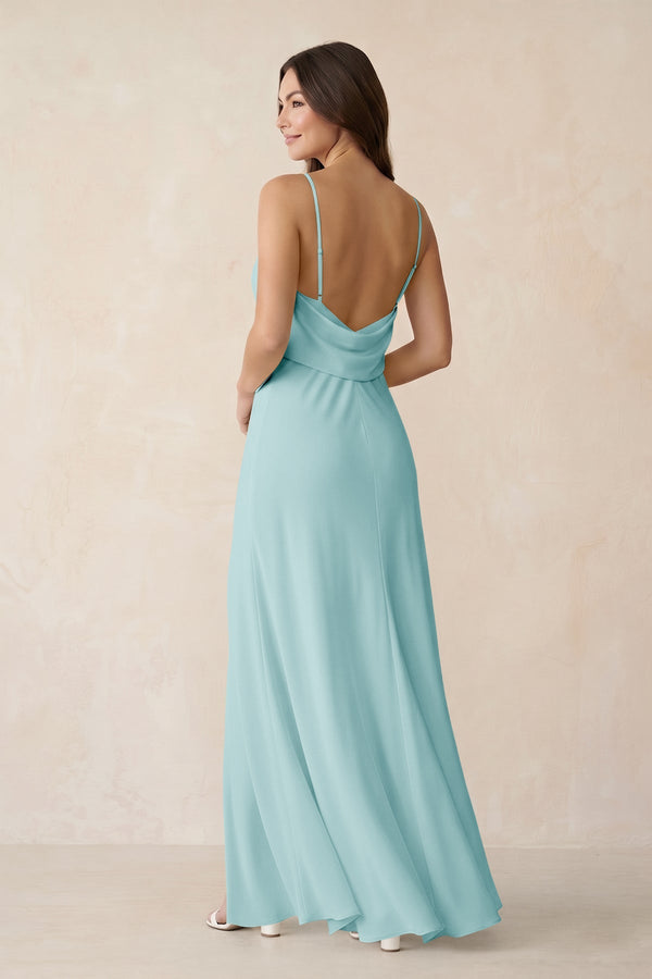 Sheath Satin Bridesmaid Dress with Side Slit in Bleached Aqua - KissProm Bridesmaid Dresses