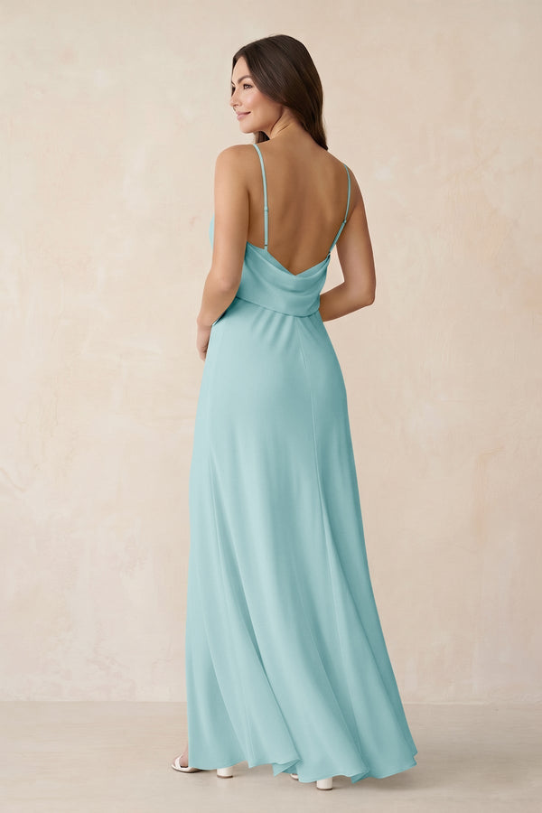 Sheath Satin Bridesmaid Dress with Side Slit in Bleached Aqua - KissProm Bridesmaid Dresses