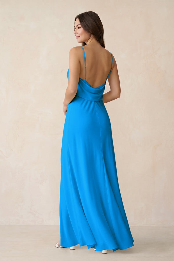 Sheath Satin Bridesmaid Dress with Side Slit in Blue Jay - KissProm Bridesmaid Dresses
