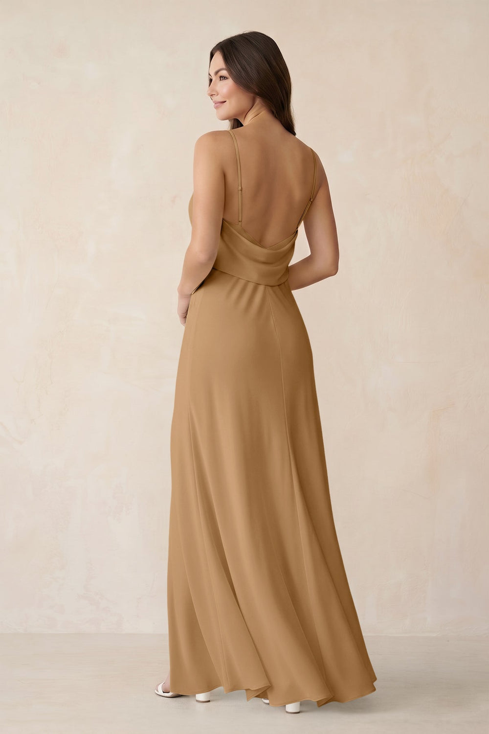 Sheath Satin Bridesmaid Dress with Side Slit in Bronzer - KissProm Bridesmaid Dresses