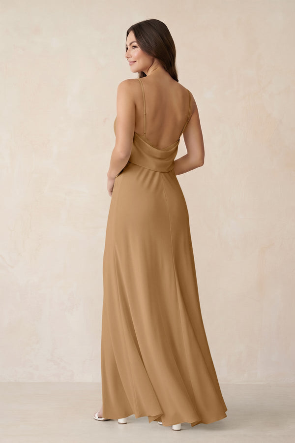 Sheath Satin Bridesmaid Dress with Side Slit in Bronzer - KissProm Bridesmaid Dresses