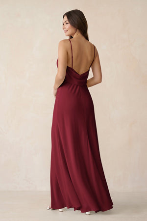 Sheath Satin Bridesmaid Dress with Side Slit in Burgundy - KissProm Bridesmaid Dresses