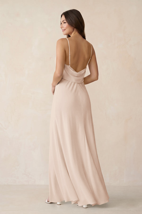 Sheath Satin Bridesmaid Dress with Side Slit in Buttercream - KissProm Bridesmaid Dresses