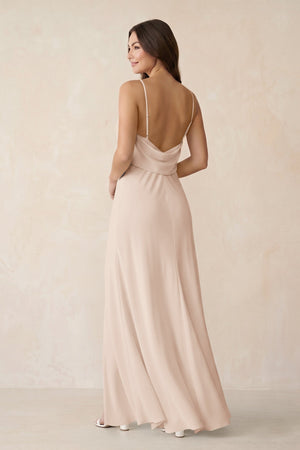 Sheath Satin Bridesmaid Dress with Side Slit in Buttercream - KissProm Bridesmaid Dresses