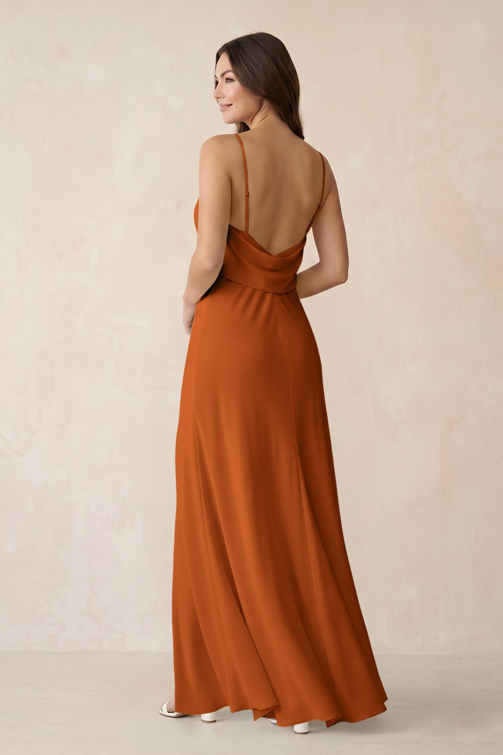 Sheath Satin Bridesmaid Dress with Side Slit in Cinnamon - KissProm Bridesmaid Dresses