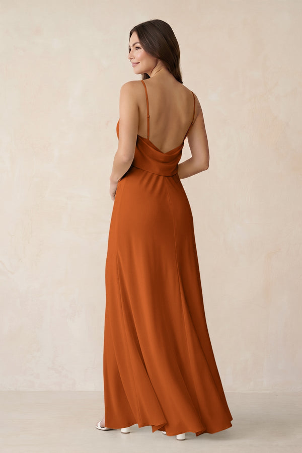 Sheath Satin Bridesmaid Dress with Side Slit in Cinnamon - KissProm Bridesmaid Dresses
