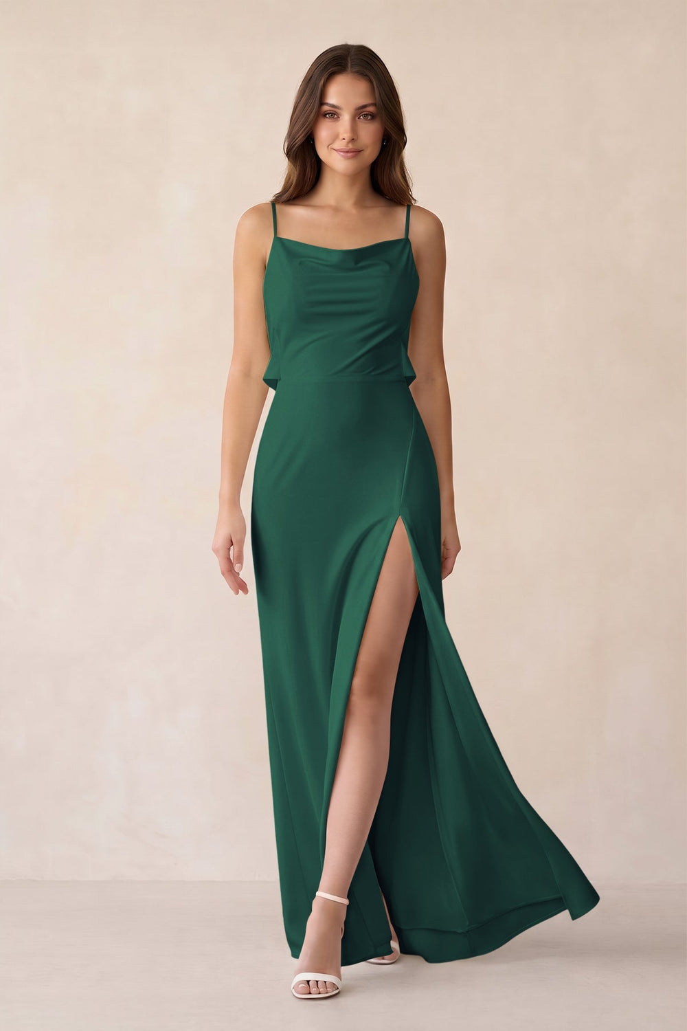 Sheath Satin Bridesmaid Dress with Side Slit in Dark Green - KissProm Bridesmaid Dresses