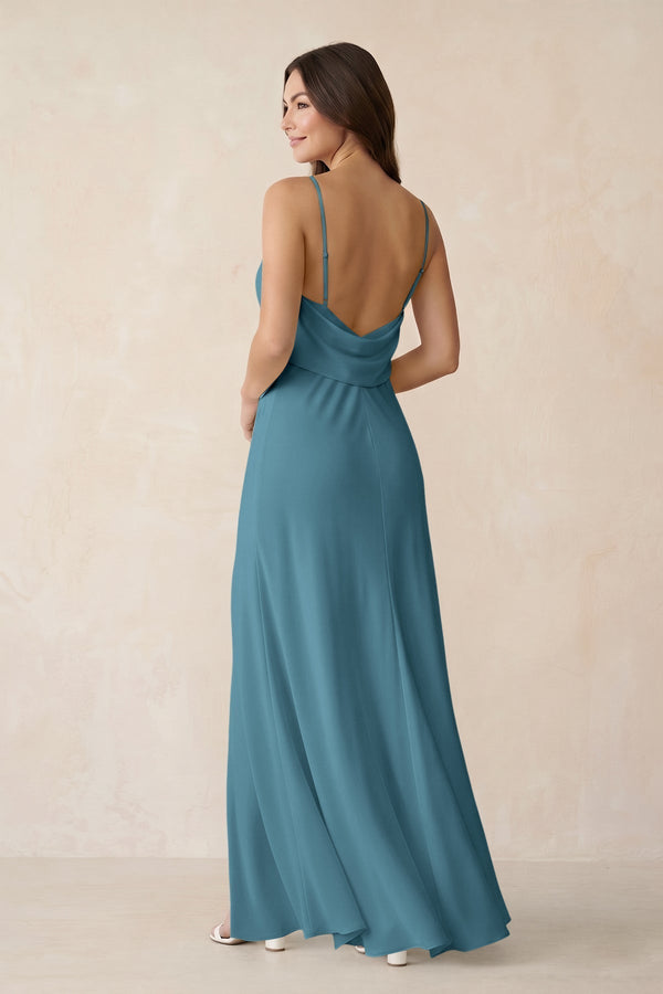 Sheath Satin Bridesmaid Dress with Side Slit in Dark Teal - KissProm Bridesmaid Dresses