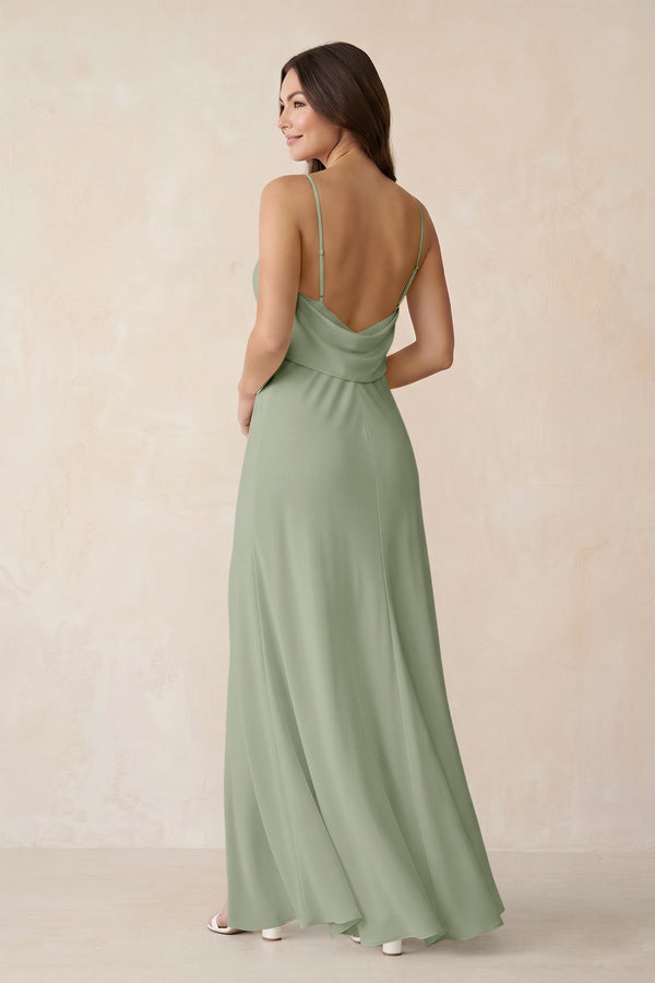 Sheath Satin Bridesmaid Dress with Side Slit in Dove Gray - KissProm Bridesmaid Dresses