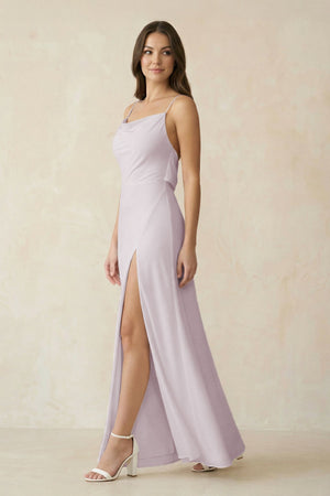 Sheath Satin Bridesmaid Dress with Side Slit in Dusk - KissProm Bridesmaid Dresses