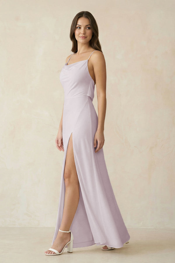 Sheath Satin Bridesmaid Dress with Side Slit in Dusk - KissProm Bridesmaid Dresses