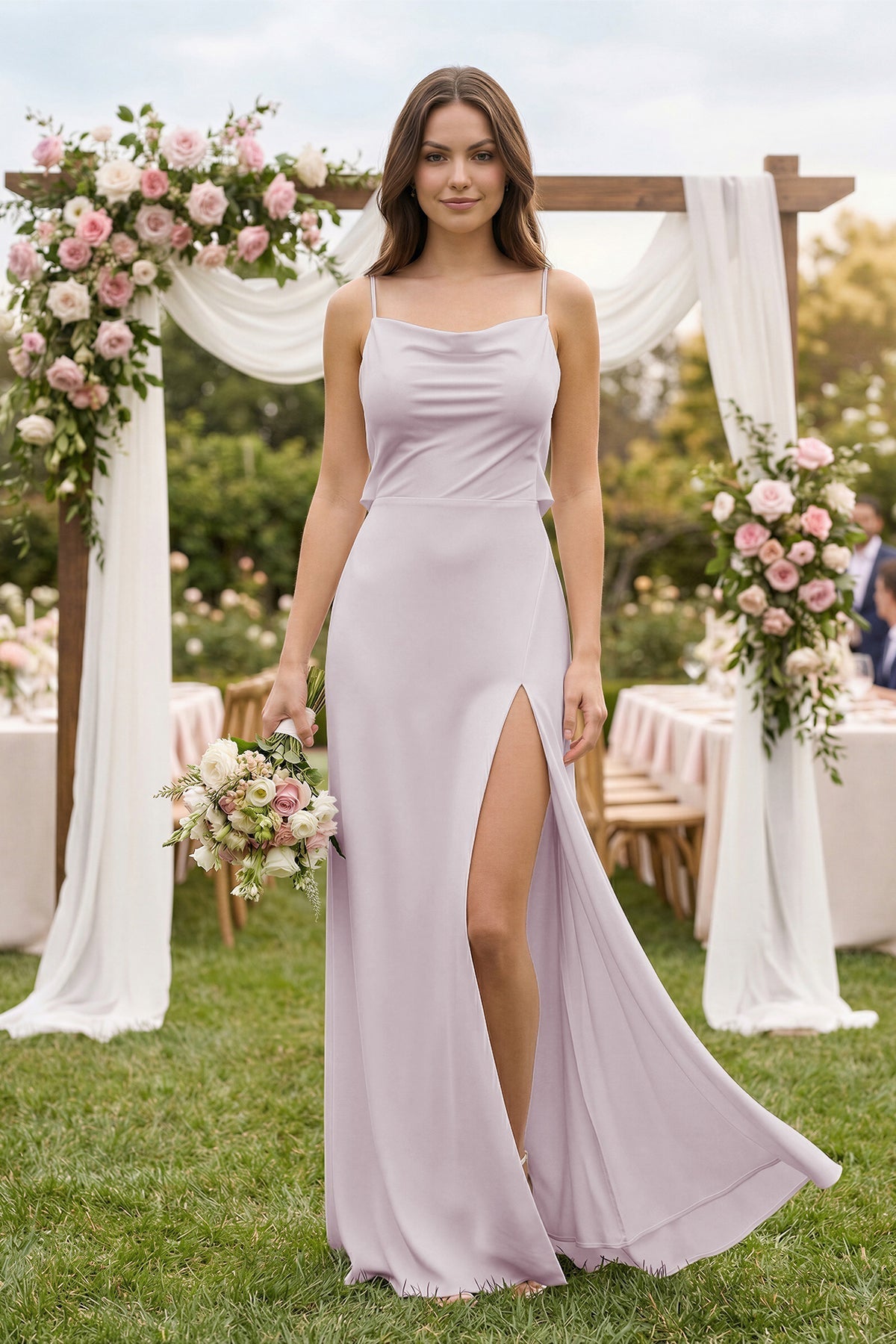 Sheath Satin Bridesmaid Dress with Side Slit in Dusk, Dusk / 30