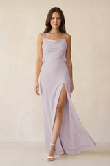 Sheath Satin Bridesmaid Dress with Side Slit in Dusk - KissProm Bridesmaid Dresses