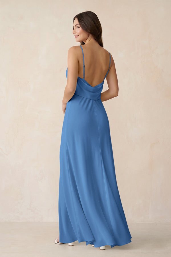 Sheath Satin Bridesmaid Dress with Side Slit in Dusty Blue - KissProm Bridesmaid Dresses