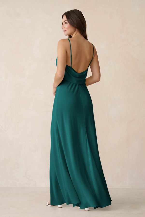 Sheath Satin Bridesmaid Dress with Side Slit in Emerald - KissProm Bridesmaid Dresses