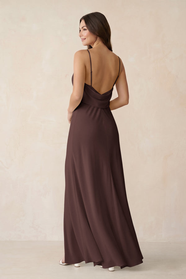 Sheath Satin Bridesmaid Dress with Side Slit in Espresso - KissProm Bridesmaid Dresses