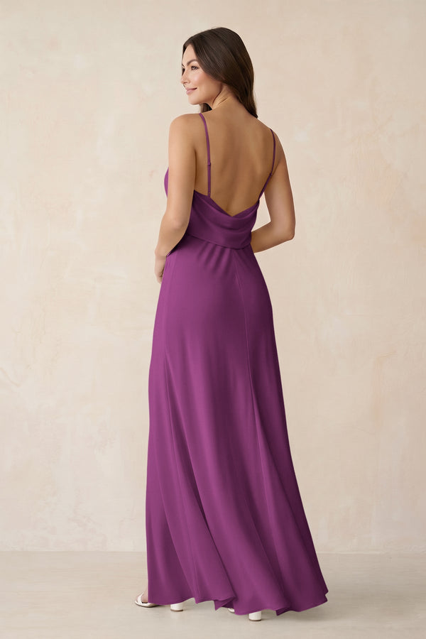 Sheath Satin Bridesmaid Dress with Side Slit in Fig - KissProm Bridesmaid Dresses