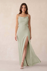 Sheath Satin Bridesmaid Dress with Side Slit in Frost - KissProm Bridesmaid Dresses