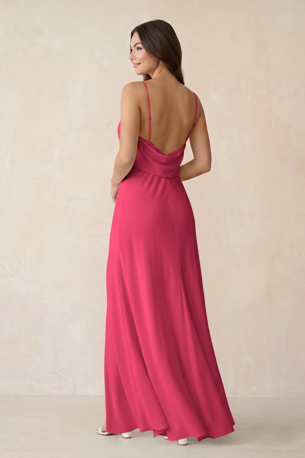 Sheath Satin Bridesmaid Dress with Side Slit in Fuchsia - KissProm Bridesmaid Dresses