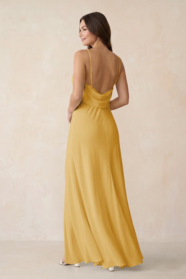 Sheath Satin Bridesmaid Dress with Side Slit in Gold - KissProm Bridesmaid Dresses
