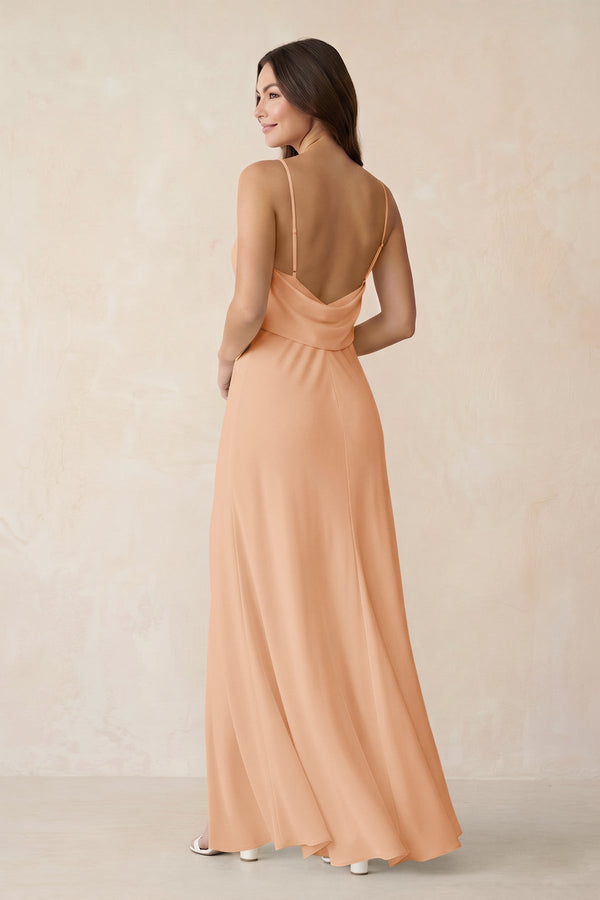 Sheath Satin Bridesmaid Dress with Side Slit in Golden Champagne - KissProm Bridesmaid Dresses