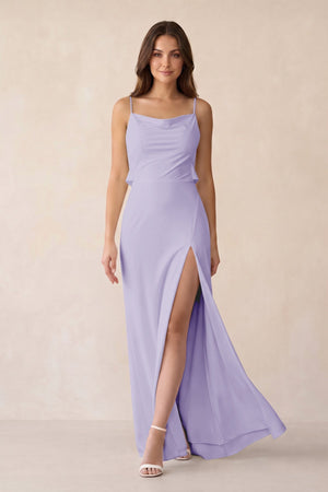 Sheath Satin Bridesmaid Dress with Side Slit in Lavender - KissProm Bridesmaid Dresses