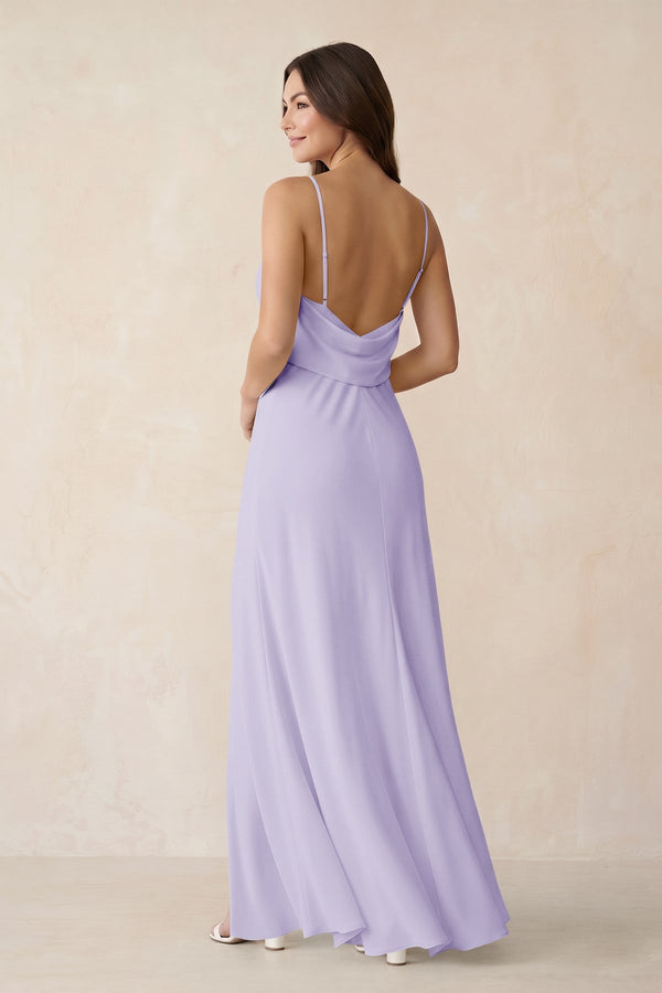 Sheath Satin Bridesmaid Dress with Side Slit in Lavender - KissProm Bridesmaid Dresses