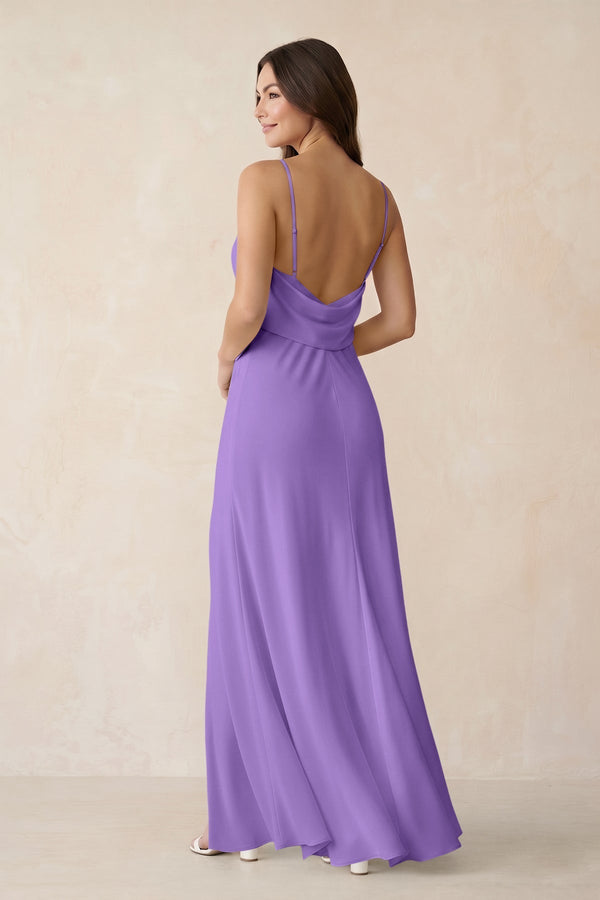 Sheath Satin Bridesmaid Dress with Side Slit in Lilac - KissProm Bridesmaid Dresses