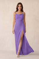 Sheath Satin Bridesmaid Dress with Side Slit in Lilac - KissProm Bridesmaid Dresses