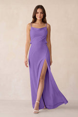 Sheath Satin Bridesmaid Dress with Side Slit in Lilac - KissProm Bridesmaid Dresses