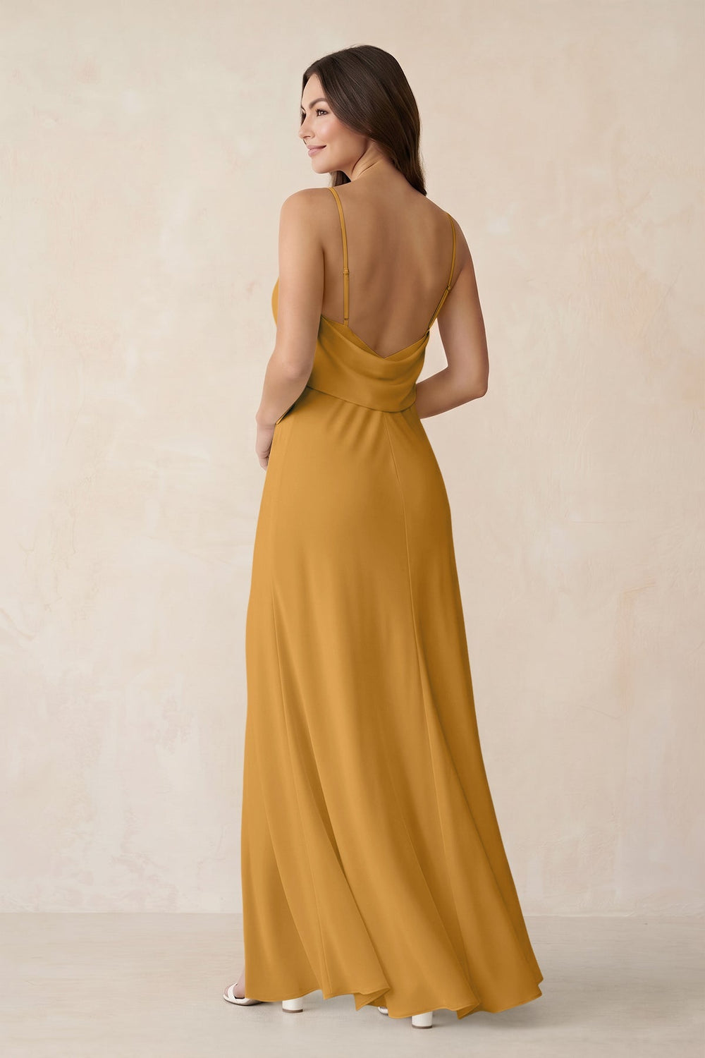 Sheath Satin Bridesmaid Dress with Side Slit in Marigold - KissProm Bridesmaid Dresses