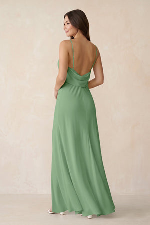 Sheath Satin Bridesmaid Dress with Side Slit in Matcha - KissProm Bridesmaid Dresses