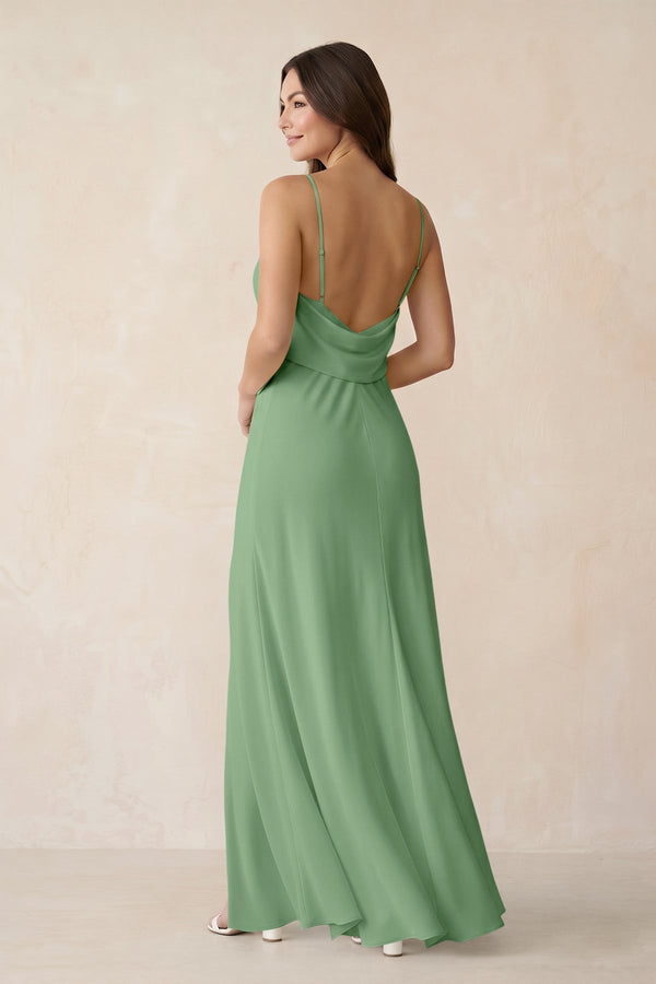 Sheath Satin Bridesmaid Dress with Side Slit in Matcha - KissProm Bridesmaid Dresses
