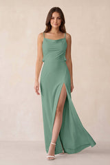 Sheath Satin Bridesmaid Dress with Side Slit in Mint Green - KissProm Bridesmaid Dresses