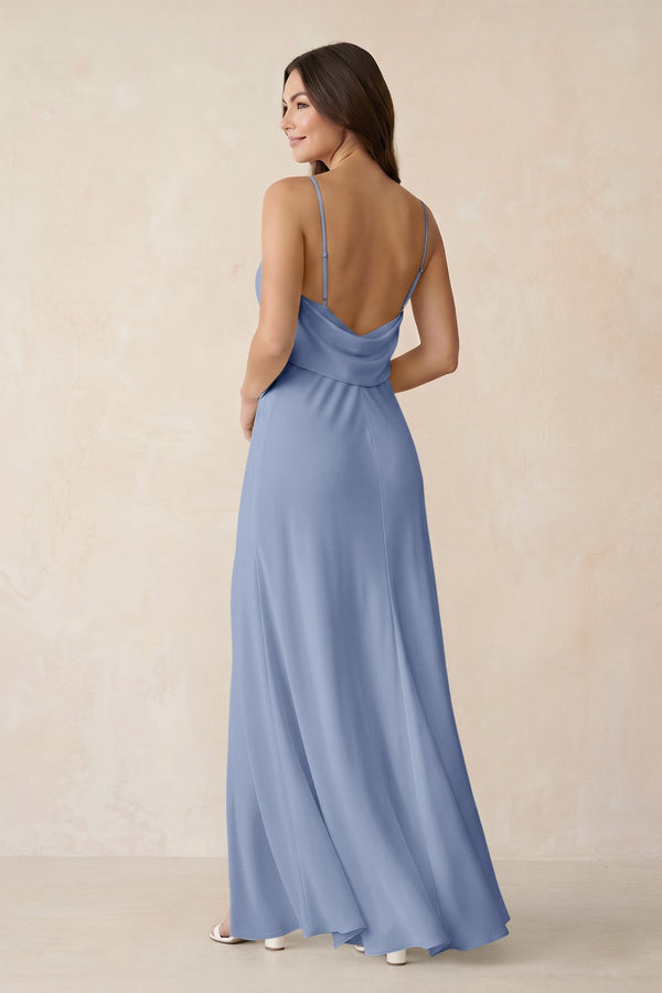 Sheath Satin Bridesmaid Dress with Side Slit in Mist - KissProm Bridesmaid Dresses