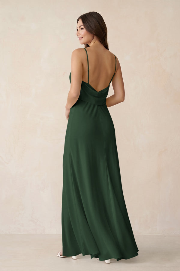 Sheath Satin Bridesmaid Dress with Side Slit in Moss - KissProm Bridesmaid Dresses