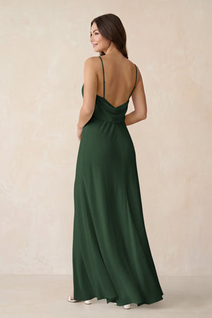 Sheath Satin Bridesmaid Dress with Side Slit in Moss - KissProm Bridesmaid Dresses