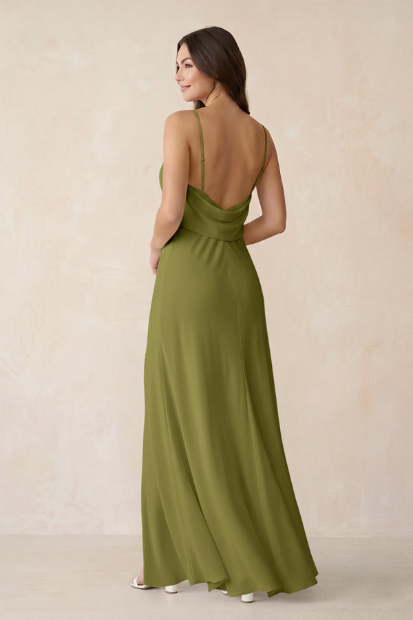 Sheath Satin Bridesmaid Dress with Side Slit in Moss Green - KissProm Bridesmaid Dresses
