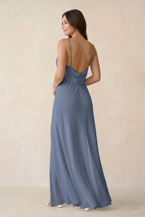 Sheath Satin Bridesmaid Dress with Side Slit in Neptune - KissProm Bridesmaid Dresses