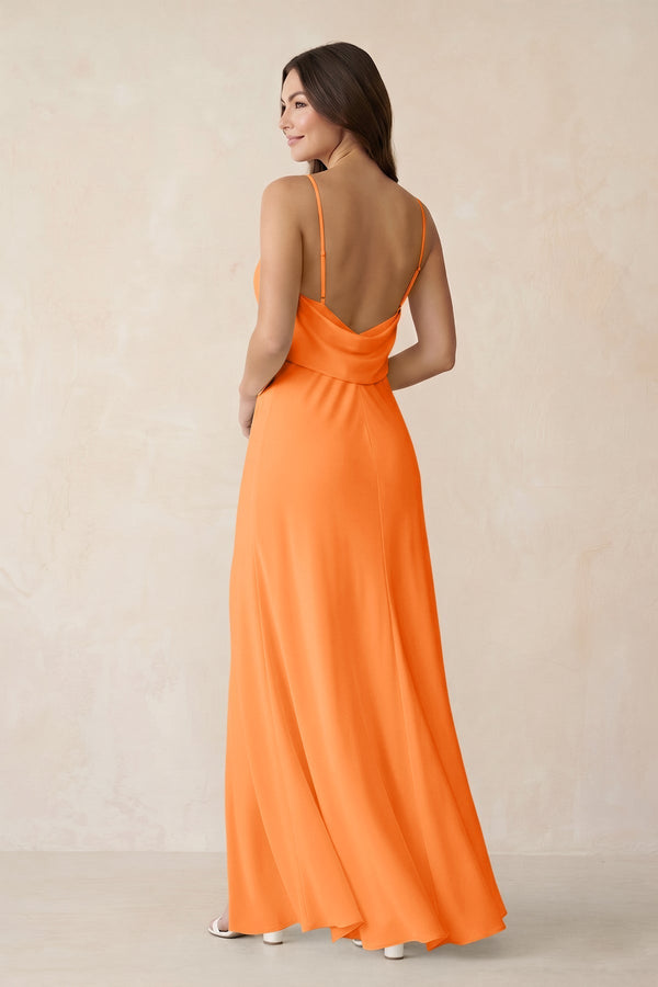 Sheath Satin Bridesmaid Dress with Side Slit in Orange - KissProm Bridesmaid Dresses