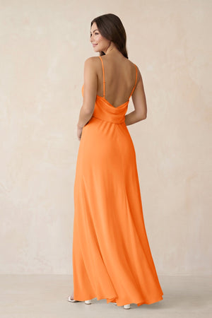 Sheath Satin Bridesmaid Dress with Side Slit in Orange - KissProm Bridesmaid Dresses