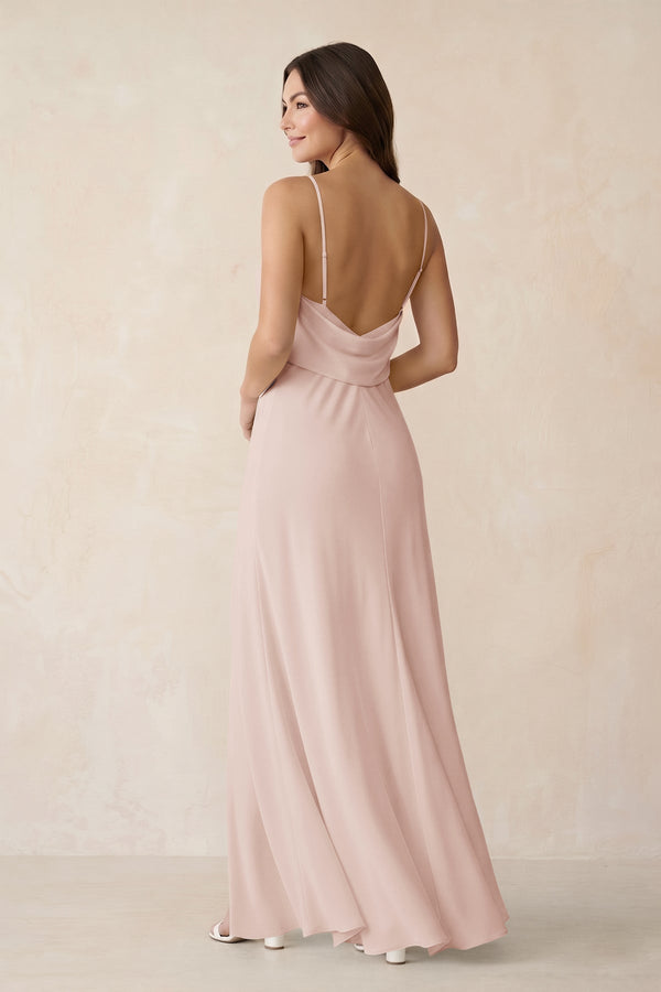 Sheath Satin Bridesmaid Dress with Side Slit in Pale Blush - KissProm Bridesmaid Dresses