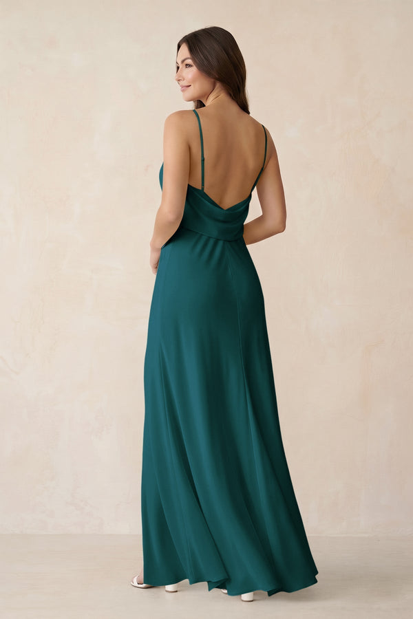 Sheath Satin Bridesmaid Dress with Side Slit in Pine - KissProm Bridesmaid Dresses