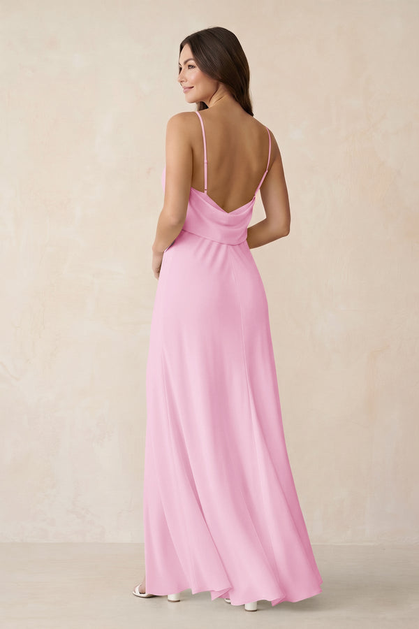 Sheath Satin Bridesmaid Dress with Side Slit in Pink - KissProm Bridesmaid Dresses