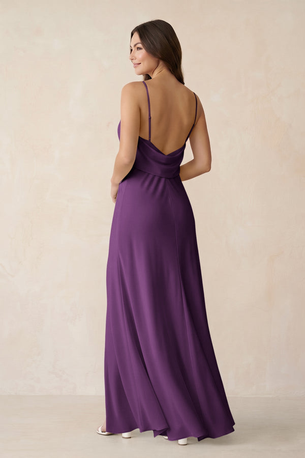 Sheath Satin Bridesmaid Dress with Side Slit in Plum - KissProm Bridesmaid Dresses