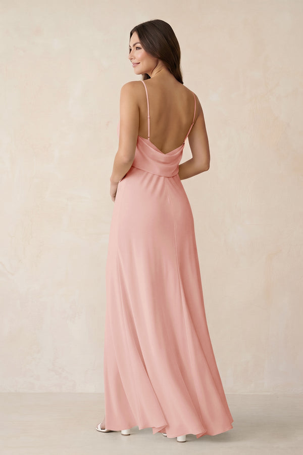 Sheath Satin Bridesmaid Dress with Side Slit in Rose Petal - KissProm Bridesmaid Dresses