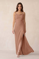 Sheath Satin Bridesmaid Dress with Side Slit in Rosette - KissProm Bridesmaid Dresses