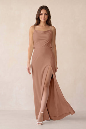 Sheath Satin Bridesmaid Dress with Side Slit in Rosette - KissProm Bridesmaid Dresses